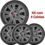 4x Calota Fiat Palio Aro 14 Grafite Emblema Original 221cb