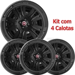 4x Calota Fiat Palio Aro 14 Preto Emblema Original 221cb