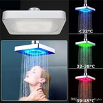 6 polegadas 3 cores Temperatura LED Alterar Praça Rainfall Shower Head Spary Água Luz aspersão Bathroom Wall Mounted