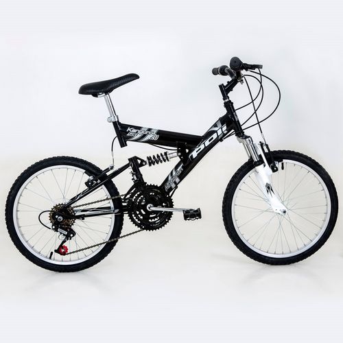 Bicicleta Aro 20 Full Suspension V-brake 18v Kanguru Polimet - Preta