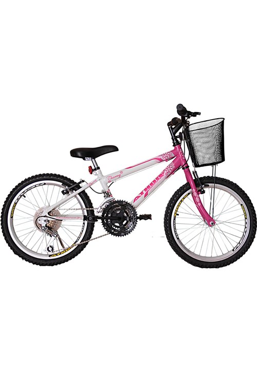 Bicicleta Aro 20 Mtb 18 Marchas Charme Feminino com Cestão Rosa Athor Bikes