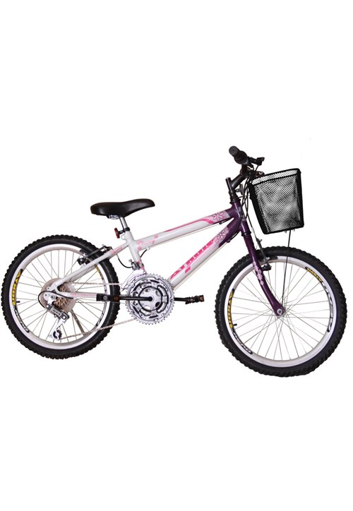 Bicicleta Aro 20 Mtb 18 Marchas Charme Feminino com Cestão Violeta Athor Bikes