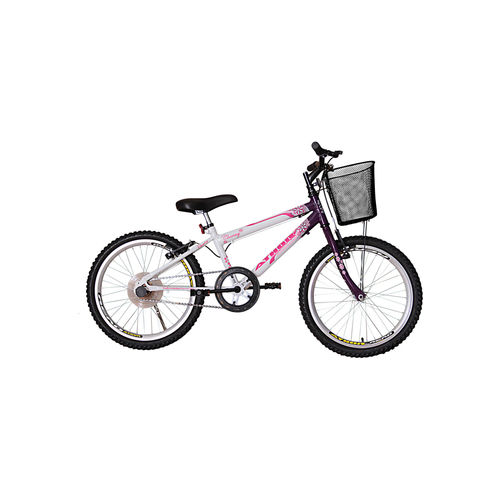 Bicicleta Aro 20 Mtb Sem Marcha Charme Feminina com Cestão Violeta Athor Bike