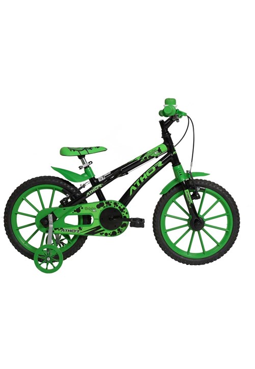 Bicicleta Aro 16 Baby Lux Masculina Preta e Verde Athor Bikes