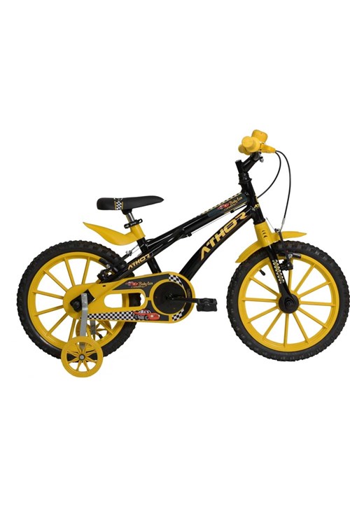 Bicicleta Aro 16 Baby Lux Preta e Amarela Athor Bikes