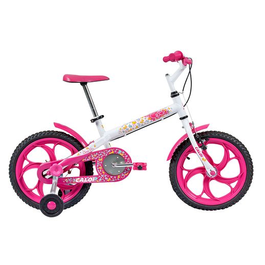 Bicicleta Aro 16 com Rodinhas Ceci Rosa e Branca - Caloi