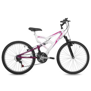 Bicicleta Aro 24 Q17 Full Suspensão 21V Big Rider Mormaii - Branca e Violeta