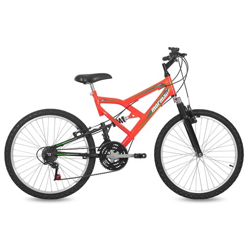 Bicicleta Aro 24 Q17 Full Suspensão 21V Big Rider Mormaii - Laranja Neon