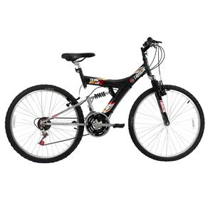 Bicicleta Aro 26 Track Bikes TB100XS com 18 Marchas e Dupla Suspensão - Preta/Prata