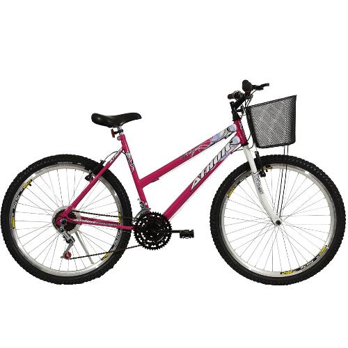 Bicicleta Athor Aro 26 MTB 18/M Model Feminina C/ Cestao Rosa