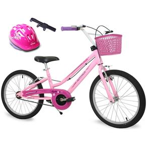 Bicicleta Feminina Aro 20 Bella com Capacete Rosa e Bomba de Ar