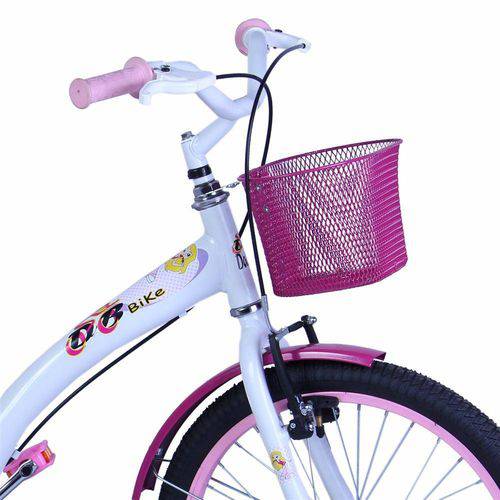 Bicicleta Feminina Aro 20 Fashion com Cestinha Branco e Rosa