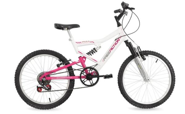 Bicicleta Free Action Aro 20 Full FA-240 6V Branca/Rosa - 04-047.020