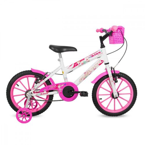 Bicicleta Free Action Aro 16 Kiss C/ Cesta Branco e Rosa - Status Bike