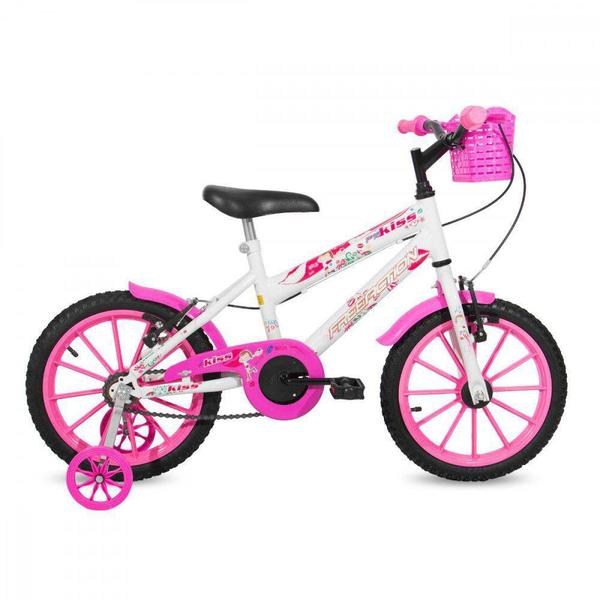 Bicicleta Free Action Aro 16 Kiss com Cesta Branco e Rosa 040470032 - Status Bike