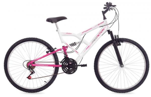 Bicicleta Free Action Aro 26 Full FA240 18V Branco/Rosa - 04-047.013