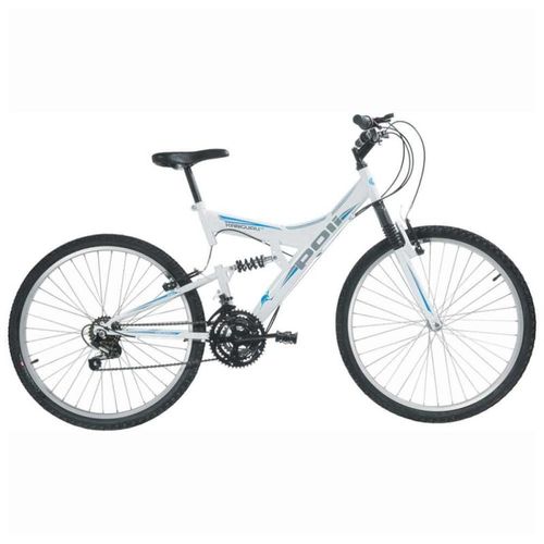 Bicicleta Full Suspension Kanguru 18 Velocidades Aro 26 Branco Polimet 7002