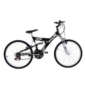 Bicicleta Full Suspension Kanguru Aço Aro 24 Polimet - Preto - Preto