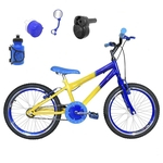 Bicicleta Infantil Aro 20 Amarela Azul Kit e Roda Aero Azul C/ Acelerador Sonoro