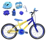Bicicleta Infantil Aro 20 Amarela Azul Kit E Roda Aero Azul C/ Capacete e Kit Proteção