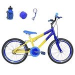 Bicicleta Infantil Aro 20 Amarela Azul Kit E Roda Aero Azul Com Acessórios
