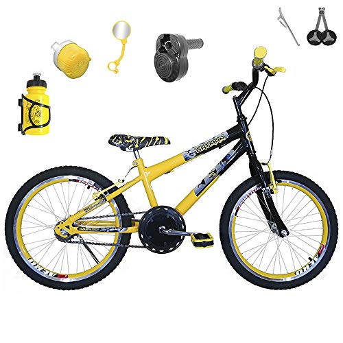 Bicicleta Infantil Aro 20 Amarela Preta Kit e Roda Aero Amarelo C/Acelerador Sonoro