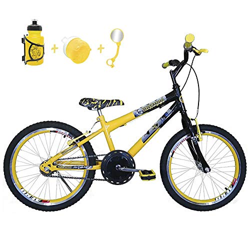 Bicicleta Infantil Aro 20 Amarela Preta Kit e Roda Aero Amarelo com Acessórios