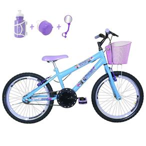 Bicicleta Infantil Aro 20 Azul Claro Kit e Roda Aero Lilás com Acessórios