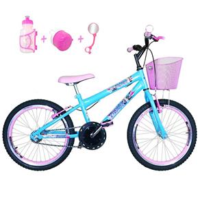 Bicicleta Infantil Aro 20 Azul Claro Kit e Roda Aero Rosa Bebê com Acessórios