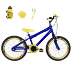 Bicicleta Infantil Aro 20 Azul Kit E Roda Aero Amarela Com Acessórios