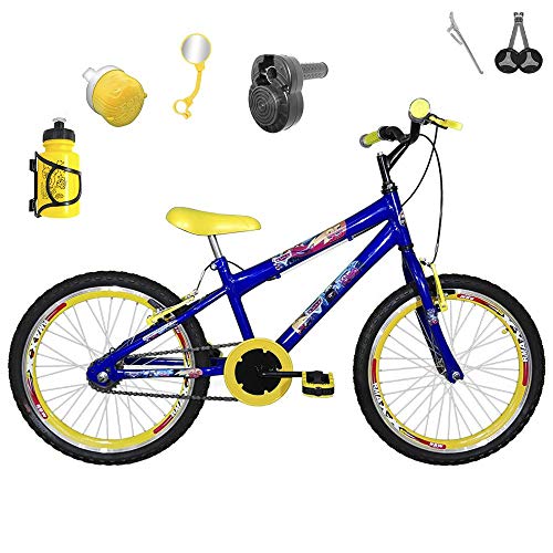 Bicicleta Infantil Aro 20 Azul Kit e Roda Aero Amarelo C/Acelerador Sonoro