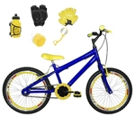 Bicicleta Infantil Aro 20 Azul Kit E Roda Aero Amarelo C/ Acessórios e Kit Proteção