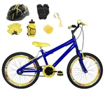 Bicicleta Infantil Aro 20 Azul Kit E Roda Aero Amarelo C/ Capacete e Kit Proteção
