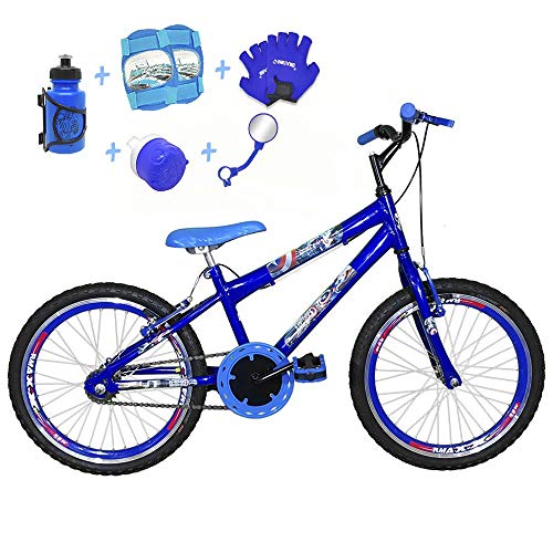 Bicicleta Infantil Aro 20 Azul Kit e Roda Aero Azul C/Acessórios e Kit Proteção