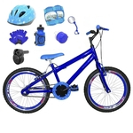 Bicicleta Infantil Aro 20 Azul Kit E Roda Aero Azul C/ Capacete, Kit Proteção E Acelerador