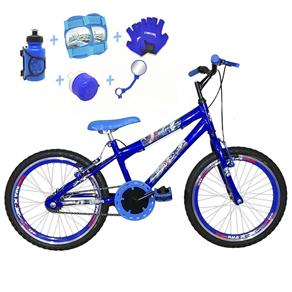 Bicicleta Infantil Aro 20 Azul Kit e Roda Aero Azul com Acessórios e Kit Proteção