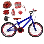 Bicicleta Infantil Aro 20 Azul Kit E Roda Aero Vermelha C/ Capacete, Kit Proteção E Acelerador