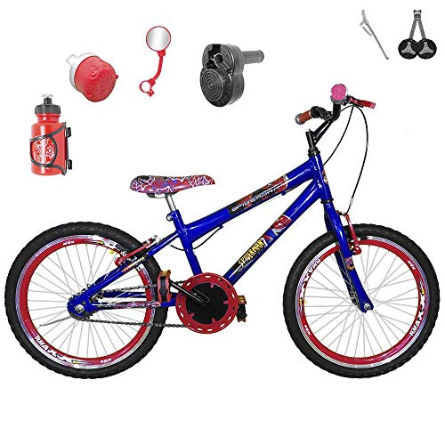 Bicicleta Infantil Aro 20 Azul Kit e Roda Aero Vermelho C/Acelerador Sonoro