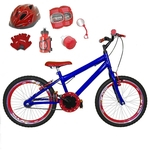 Bicicleta Infantil Aro 20 Azul Kit E Roda Aero Vermelho C/ Capacete e Kit Proteção
