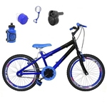Bicicleta Infantil Aro 20 Azul Preta Kit e Roda Aero Azul C/ Acelerador Sonoro