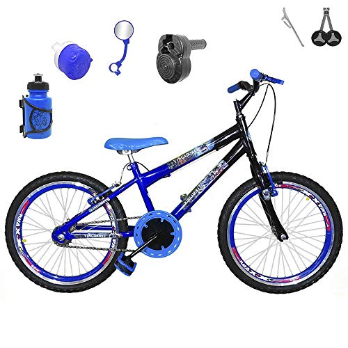 Bicicleta Infantil Aro 20 Azul Preta Kit e Roda Aero Azul C/Acelerador Sonoro