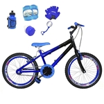 Bicicleta Infantil Aro 20 Azul Preta Kit E Roda Aero Azul C/ Acessórios e Kit Proteção