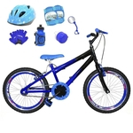 Bicicleta Infantil Aro 20 Azul Preta Kit E Roda Aero Azul C/ Capacete e Kit Proteção