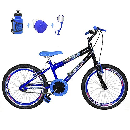 Bicicleta Infantil Aro 20 Azul Preta Kit e Roda Aero Azul com Acessórios