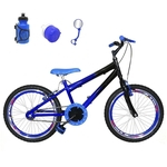 Bicicleta Infantil Aro 20 Azul Preta Kit E Roda Aero Azul Com Acessórios