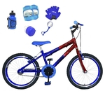 Bicicleta Infantil Aro 20 Azul Vermelha Kit E Roda Aero Azul C/ Acessórios e Kit Proteção