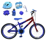 Bicicleta Infantil Aro 20 Azul Vermelha Kit E Roda Aero Azul C/ Capacete e Kit Proteção