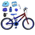 Bicicleta Infantil Aro 20 Azul Vermelha Kit E Roda Aero Azul C/ Capacete, Kit Proteção E Acelerador