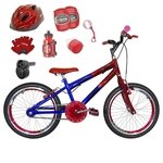 Bicicleta Infantil Aro 20 Azul Vermelha Kit E Roda Aero Vermelha C/ Capacete, Kit Proteção E Acelerador