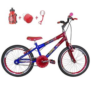 Bicicleta Infantil Aro 20 Azul Vermelha Kit e Roda Aero Vermelha com Acessórios